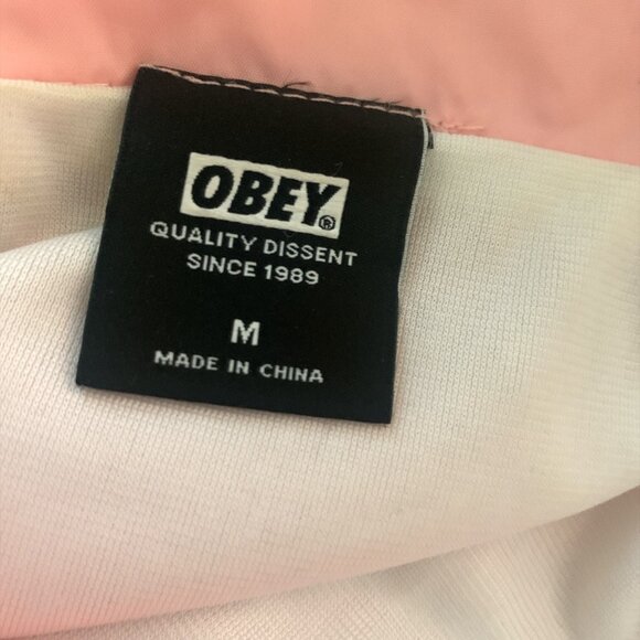 Obey Defiant Rose Pink Button Up Hooded Coach Windbreaker Size Medium - Picture 6 of 8